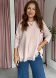 Fringe Hem Jumper - Light Pink