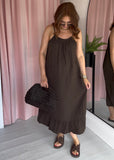 Cheesecloth Ruffle Hem Maxi Dress - Brown
