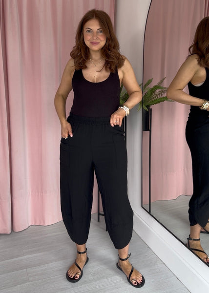 Drapey Barrel Leg Trousers - Black