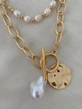 Double Chain Pearl Necklace - Gold