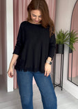 Fringe Hem Jumper - Black