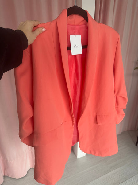 Ruched Sleeve Blazer - Coral