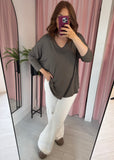 Basic V Neck T Shirt Long Sleeve - Taupe