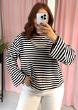 Stripe Long Sleeve T-shirt - Brown & White