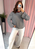 Stripe Long Sleeve T-shirt - Brown & White