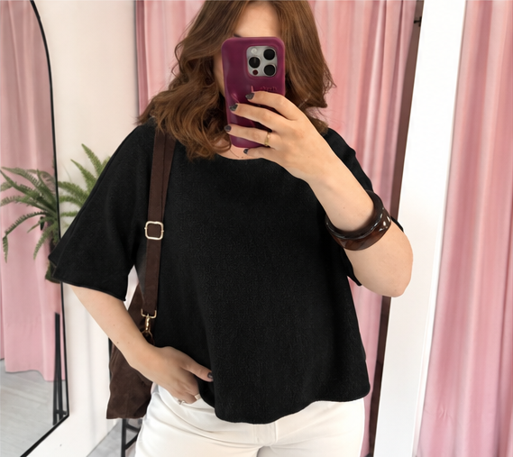 Knitted Batwing Top - Black