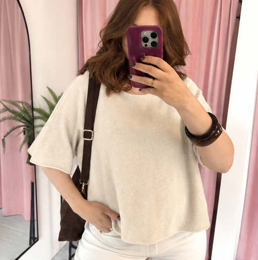 Knitted Batwing Top - Cream