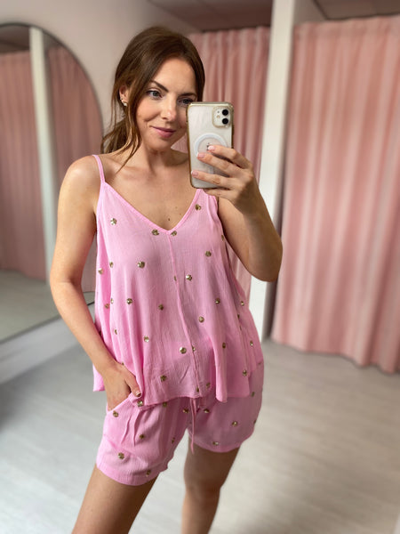 Spot Sequin Cami Co-ord - Pink