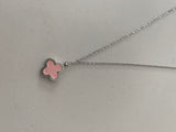Clover Necklace - Silver & Pink