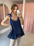 Double Layer Cotton Camisole - Navy