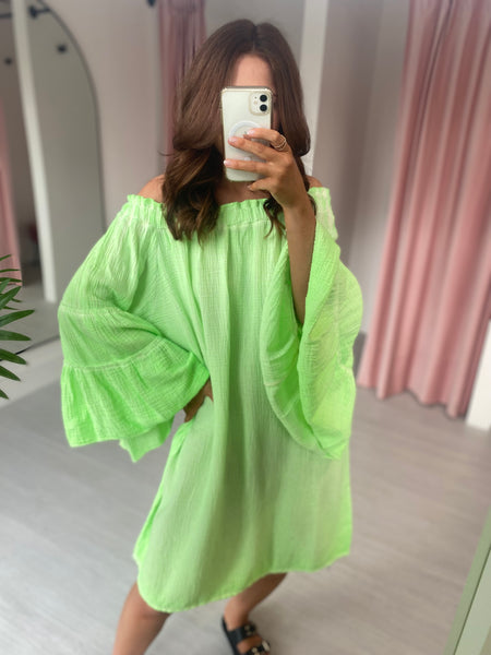 Sophia Cheesecloth Dress - Neon Green