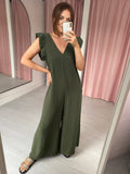 Ruffle Shoulder Jumpsuit - Khaki