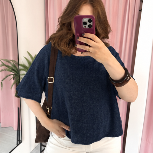 Knitted Batwing Top - Navy