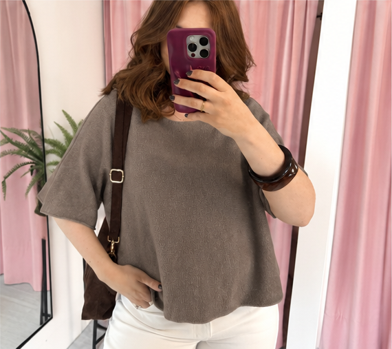 Knitted Batwing Top - Taupe