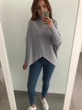 V Front High Neck Jumper - Grey