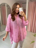 Oversized Spot Sequin Shirt - Pink