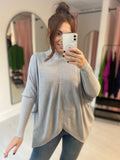 V Front High Neck Jumper - Grey