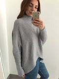 V Front High Neck Jumper - Grey