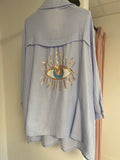 Evil Eye Cheesecloth Shirt - Light Blue