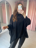 Chiffon Dip Side High Neck Shirt - Black