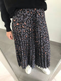 Leopard Print Midi Skirt - Grey