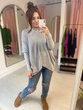 V Front High Neck Jumper - Grey