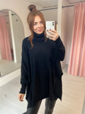 Poncho Roll Neck Jumper - Black