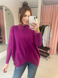 V Front High Neck Jumper - Violet