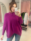 V Front High Neck Jumper - Violet