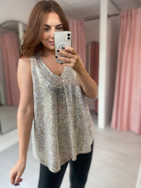 Sequin Swing Vest - Champagne