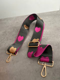 Woven Bag Strap - Charcoal Hearts