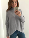 V Front High Neck Jumper - Grey