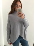 V Front High Neck Jumper - Grey