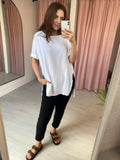 Linen Mix Split Side T-shirt - White