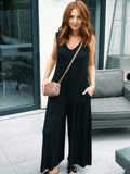 Wide Leg Jersey Jumpsuit with Pockets - Black