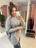 V Front High Neck Jumper - Grey