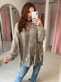 Oversized Sequin Shirt  - Champagne